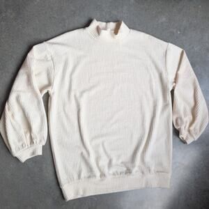 P CILL Ribbed Sweater Mock Neck 3/4 Sleeve Size Medium Faux Waffle Knit Pullover